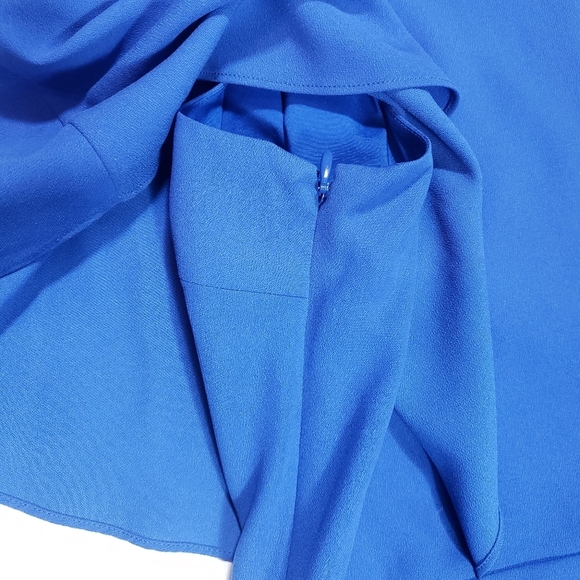 H By Halston Blue Chiffon Shift Dress Size 14 Flutter Bodice Keyhole Back Lined - Picture 7 of 15